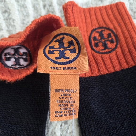 NWT Authentic Tory Burch‎ Wool Gloves Navy/Orange - Picture 4 of 10